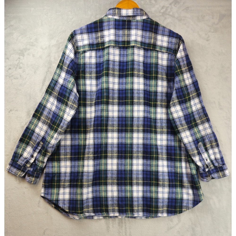 LL BEAN Women's 1X Scotch Plaid Flannel Shirt Relaxed White Green Blue - Picture 5 of 6